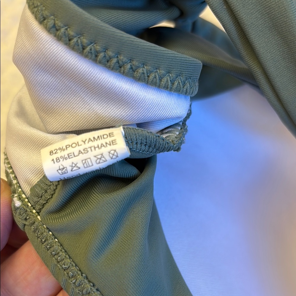 Medium Olive Sage Green Black White Striped Monokini One Piece Swimsuit - Picture 15 of 16